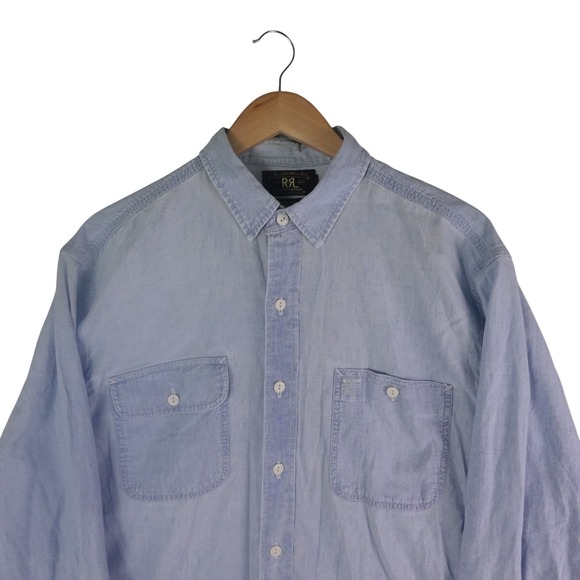 RRL Ralph Lauren Mens Chambray Work Shirt Light Blue Cotton Button Down XL